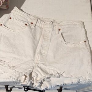 Levi's White Frayed Hem Denim Cutoff Shorts